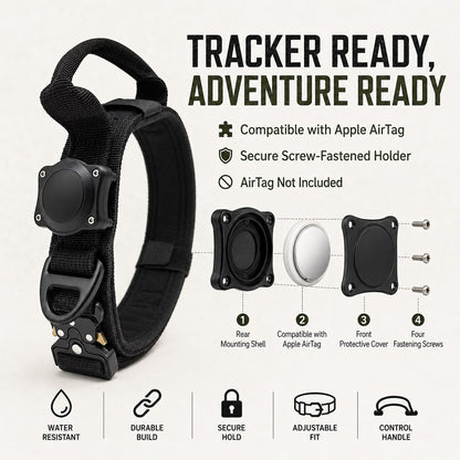 Khaki AirTag-compatible tactical dog collar