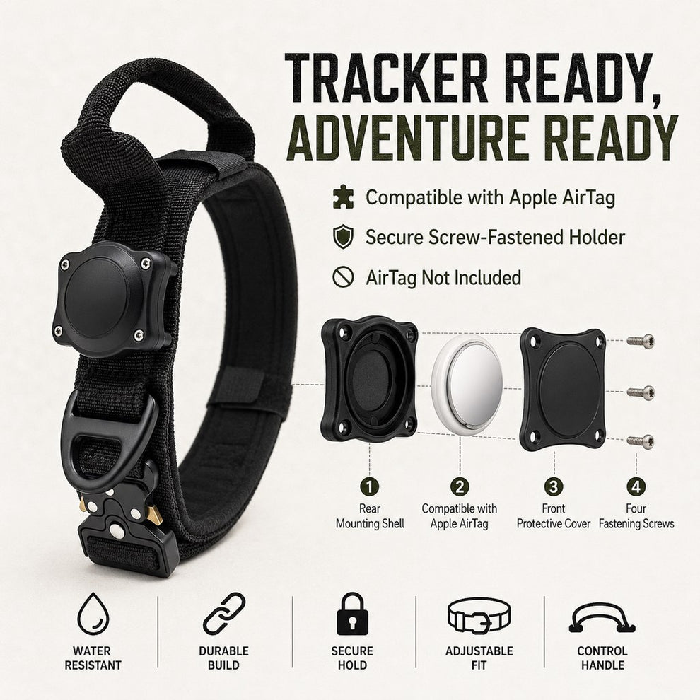 Khaki AirTag-compatible tactical dog collar