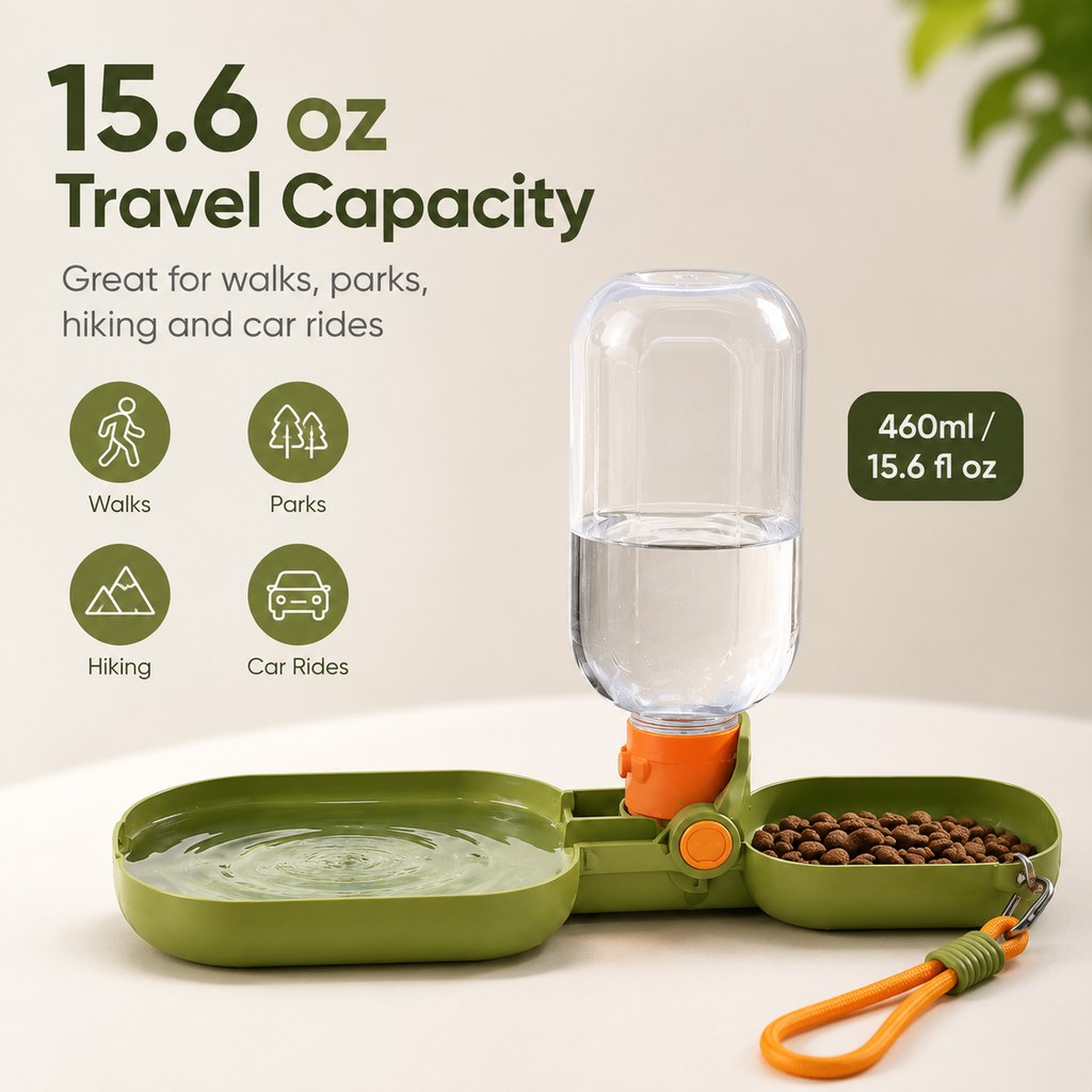 Portable Folding Pet Water & Food Cup for Walks & Hiking - 15.6 oz Leak-Resistant Dog & Cat Travel Bottle Bowl image 4