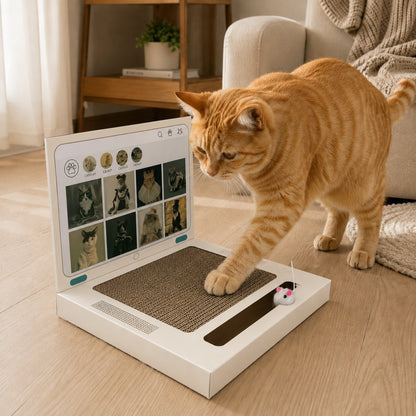 3-in-1 cardboard cat scratcher shaped like a laptop