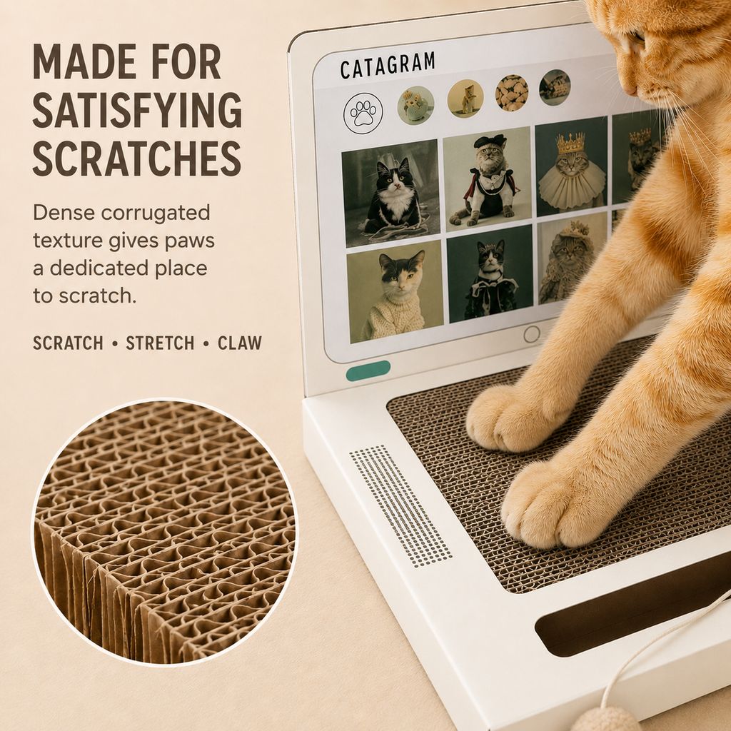 Interactive mouse toy detail on laptop cat scratcher