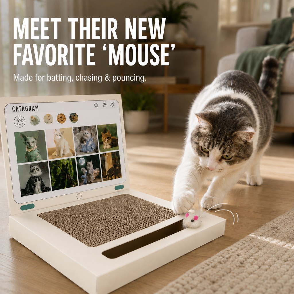 Bell ball play track on cardboard laptop cat toy
