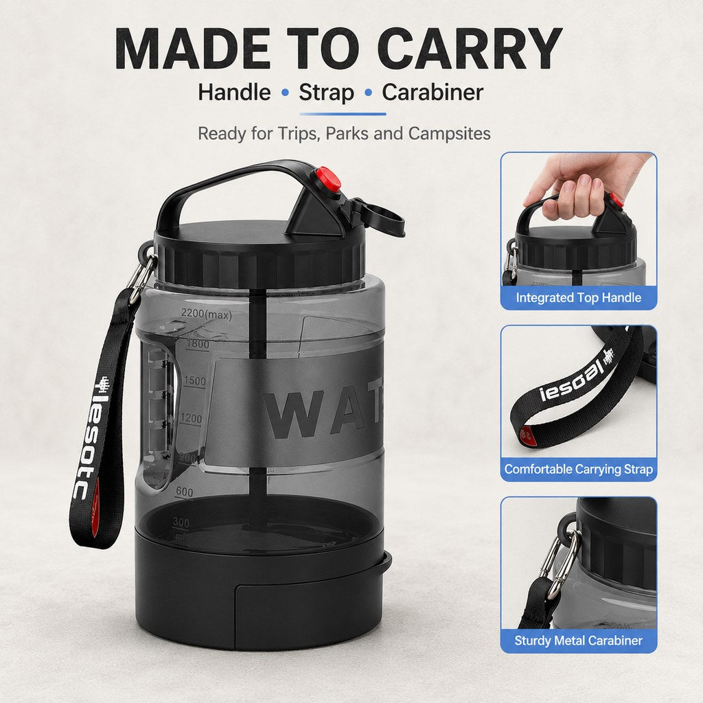 Large capacity 2.2L dog water bottle for outdoor trips