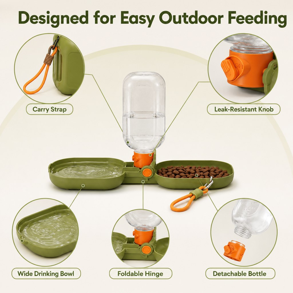 Portable Folding Pet Water & Food Cup for Walks & Hiking - 15.6 oz Leak-Resistant Dog & Cat Travel Bottle Bowl image 8