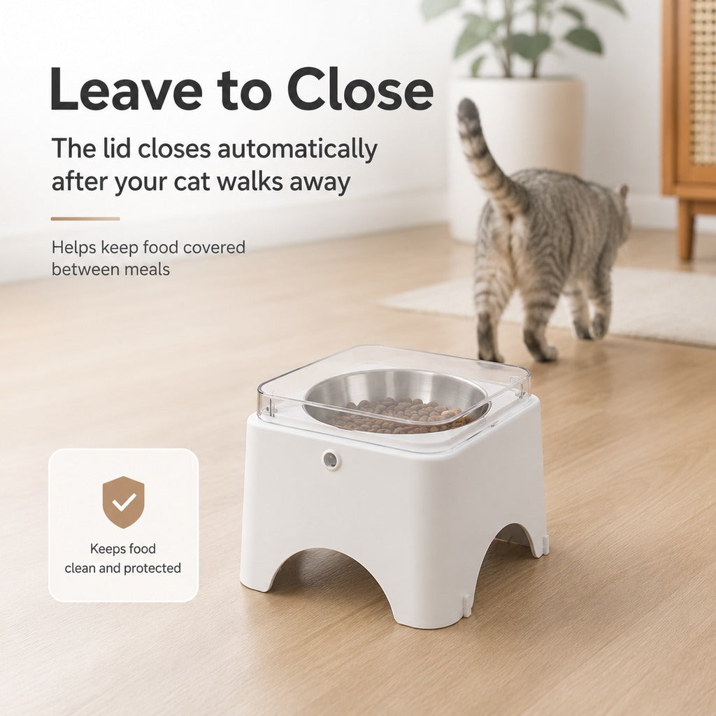 Paws in Awe Smart Auto-Opening Covered Cat Bowl for Cleaner Indoor Feeding - Rechargeable Dustproof Cat Feeder image 3