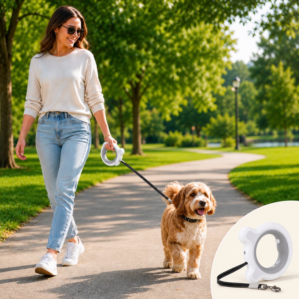 Paws in Awe Retractable Dog Leash for Night Walks & Daily Walks - Optional LED Light, 16ft Reflective Tape & One-Touch Brake for Better Visibility and Control image 9