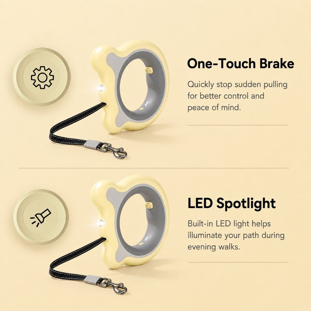 Paws in Awe Retractable Dog Leash for Night Walks & Daily Walks - Optional LED Light, 16ft Reflective Tape & One-Touch Brake for Better Visibility and Control image 4