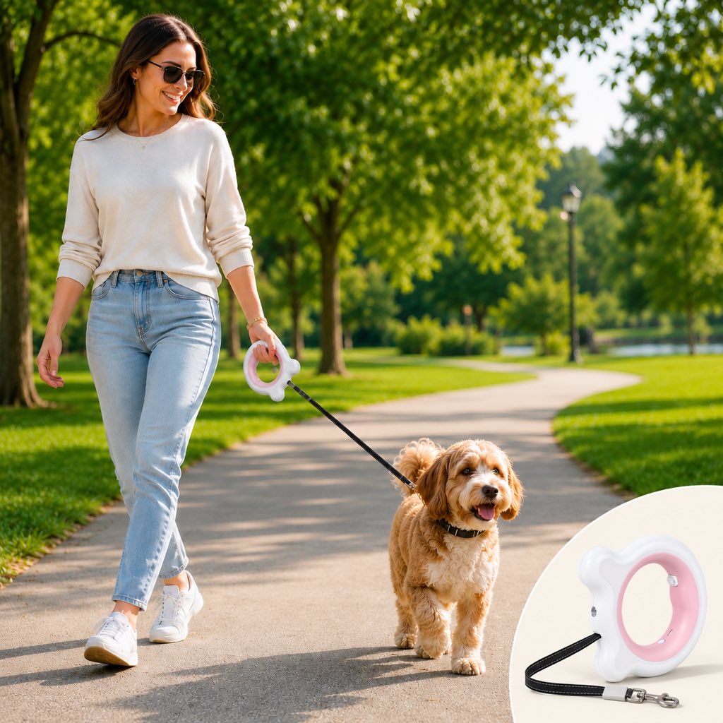 Paws in Awe Retractable Dog Leash for Night Walks & Daily Walks - Optional LED Light, 16ft Reflective Tape & One-Touch Brake for Better Visibility and Control image 10
