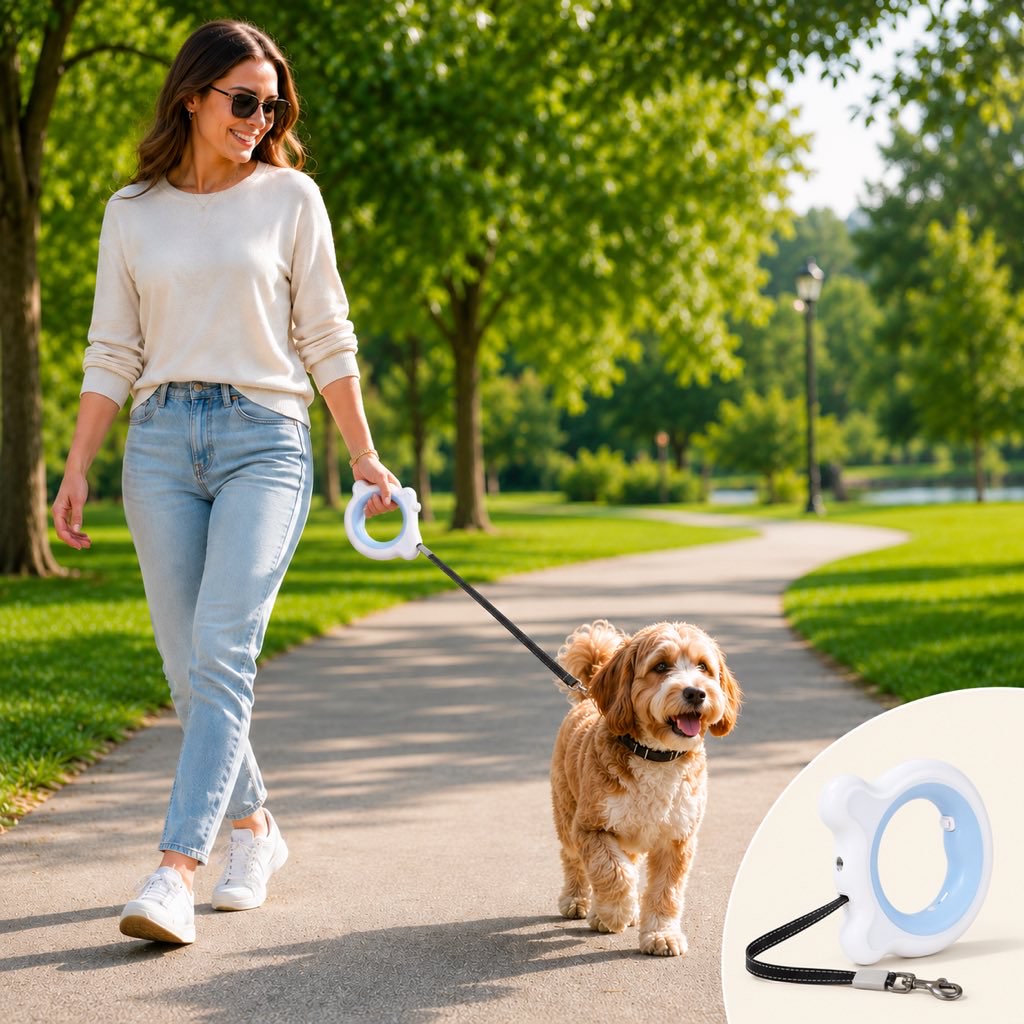 Paws in Awe Retractable Dog Leash for Night Walks & Daily Walks - Optional LED Light, 16ft Reflective Tape & One-Touch Brake for Better Visibility and Control image 8
