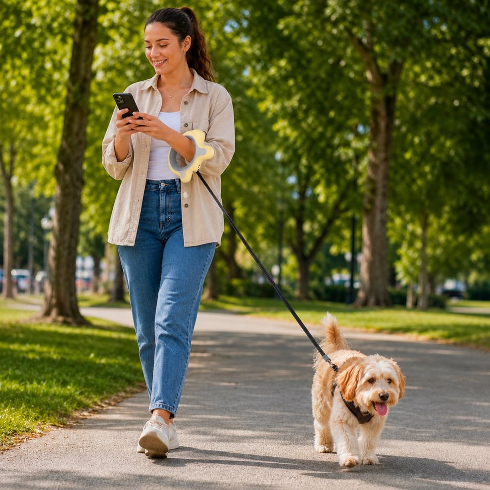 Paws in Awe Retractable Dog Leash for Night Walks & Daily Walks - Optional LED Light, 16ft Reflective Tape & One-Touch Brake for Better Visibility and Control image 6