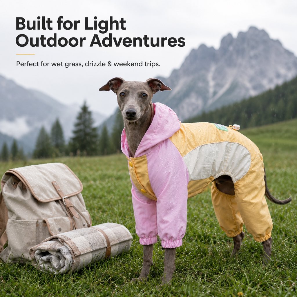 Paws in Awe Waterproof Dog Rain Suit for Rainy Walks - Full-Body Mud & Splash Protection image 2