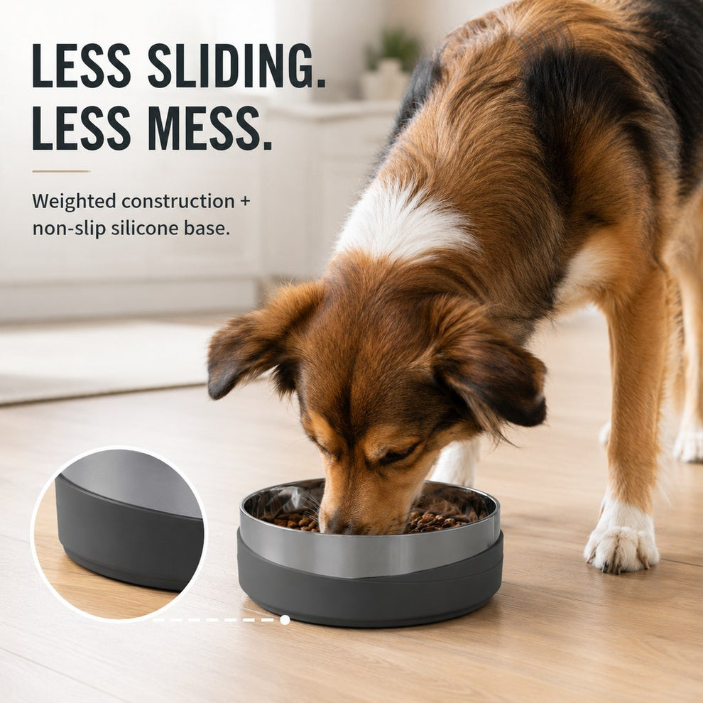 Non-slip pet bowl helps reduce sliding and mealtime mess