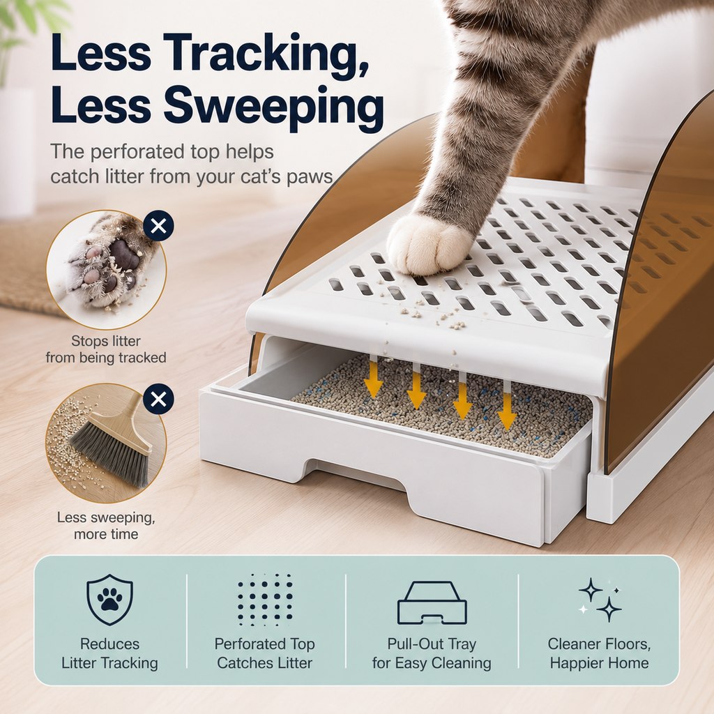 Adjustable Cat Litter Box Step with Pull-Out Tray for Cleaner Floors image 3