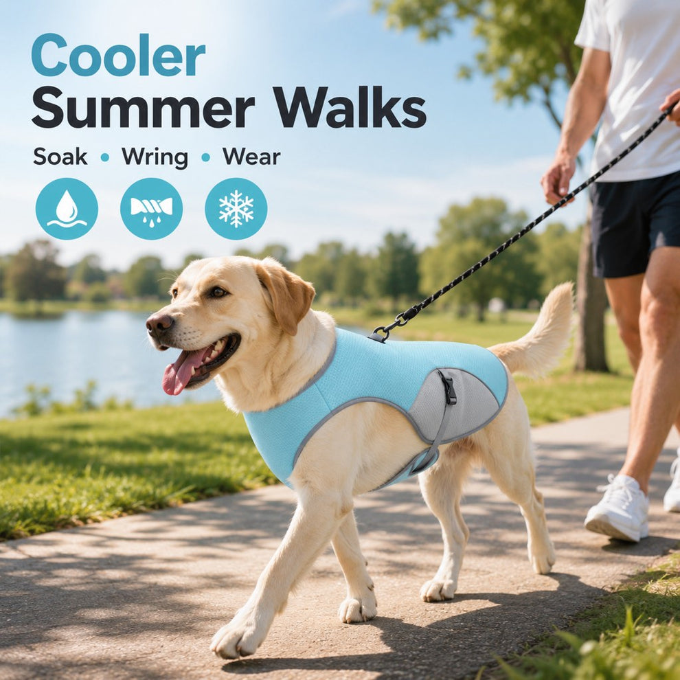 Paws in Awe Dog Cooling Vest for Summer Walks - Wet-to-Cool Lightweight Jacket with Leash Ring for Hot Weather Outdoor Comfort image 2