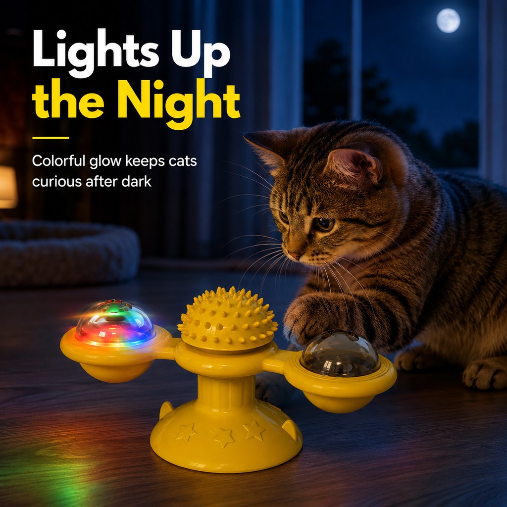 Paws in Awe Light-Up Spinning Cat Windmill Toy for Indoor Play & Boredom Relief image 4