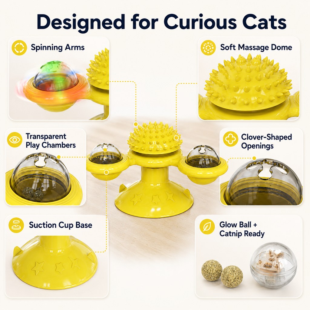 Paws in Awe Light-Up Spinning Cat Windmill Toy for Indoor Play & Boredom Relief image 9