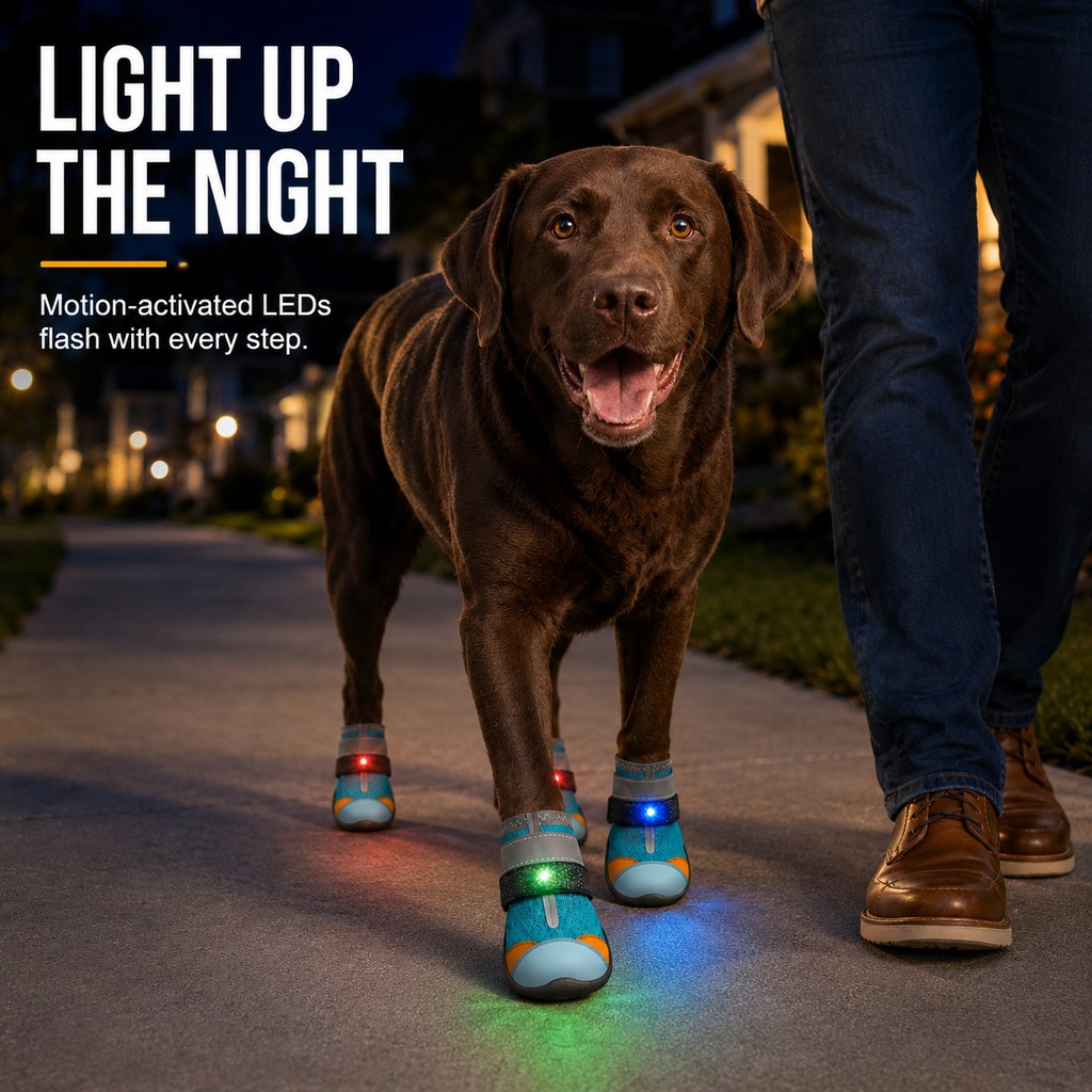 Paws in Awe Motion-Activated LED Dog Boots for Night Walks – Flashing Paw Shoes for Better Visibility & Traction image 2