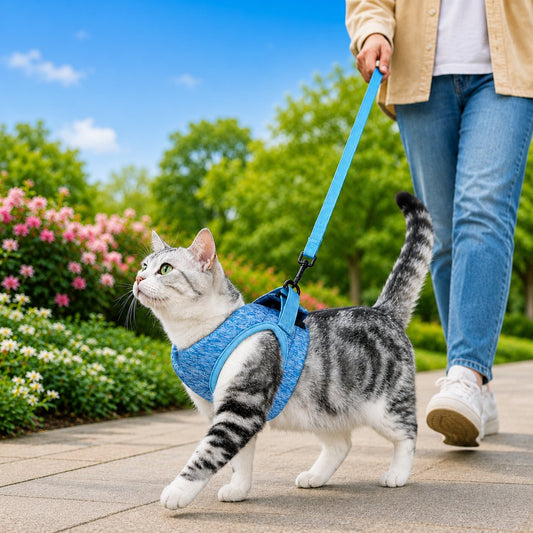 Paws in Awe Lightweight Cat Harness & Leash Set for Outdoor Walks - Breathable Adjustable Vest for Secure, Comfortable Control image 1