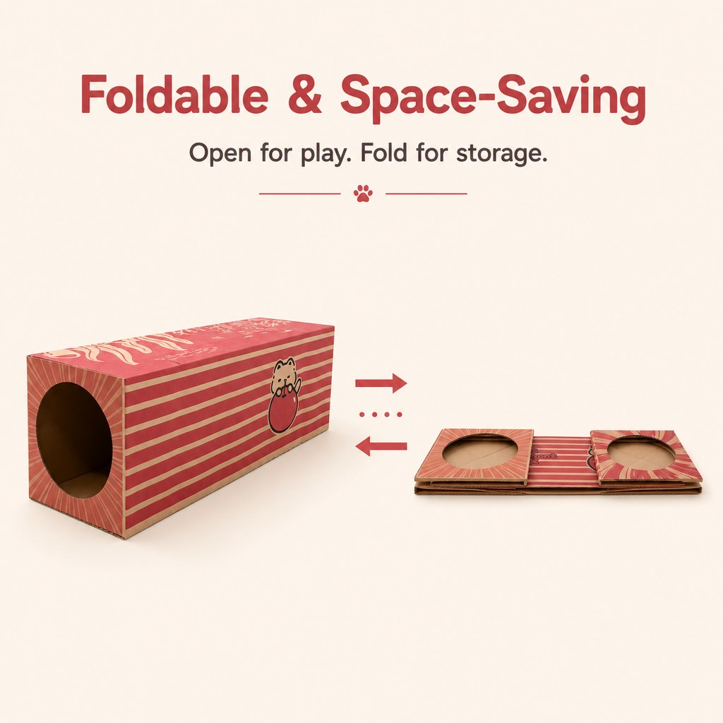 Paws in Awe Foldable Kraft Paper Cat Tunnel for Indoor Cats - Space-Saving Hide & Play Toy to Beat Boredom image 7