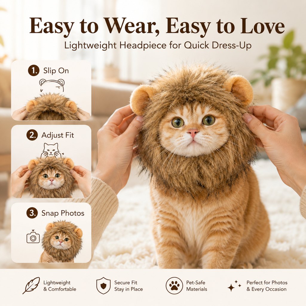 Paws in Awe Soft Lion Mane Pet Headpiece for Cats & Small Dogs - Easy Open-Face Costume for Halloween Photos, Pet Parties & Outdoor Fun image 8