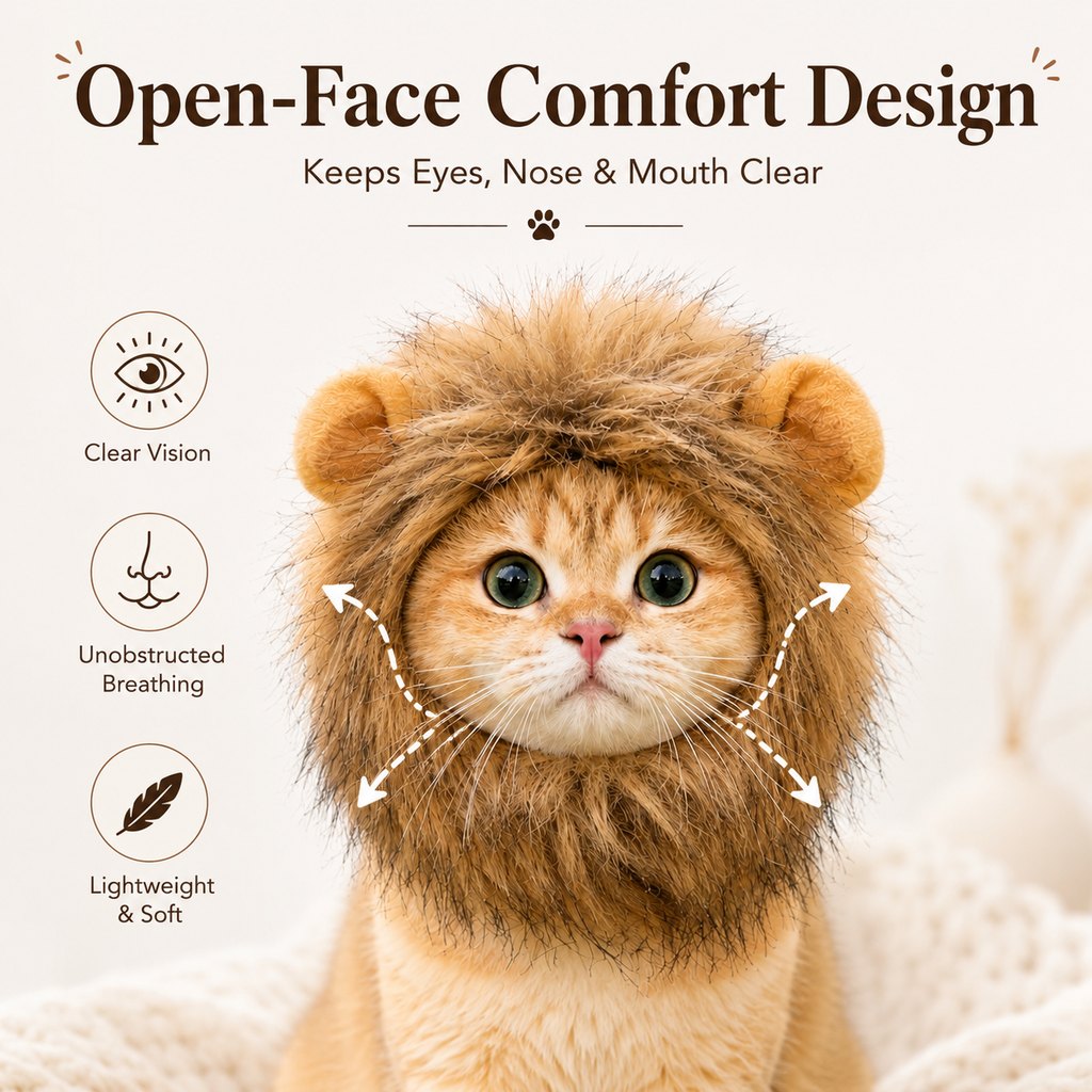 Paws in Awe Soft Lion Mane Pet Headpiece for Cats & Small Dogs - Easy Open-Face Costume for Halloween Photos, Pet Parties & Outdoor Fun image 6