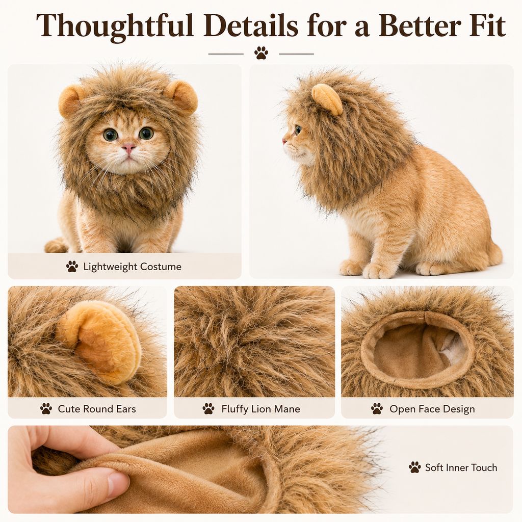 Paws in Awe Soft Lion Mane Pet Headpiece for Cats & Small Dogs - Easy Open-Face Costume for Halloween Photos, Pet Parties & Outdoor Fun image 9