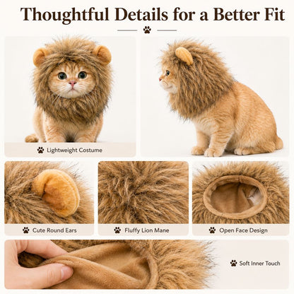 Paws in Awe Soft Lion Mane Pet Headpiece for Cats & Small Dogs - Easy Open-Face Costume for Halloween Photos, Pet Parties & Outdoor Fun image 9