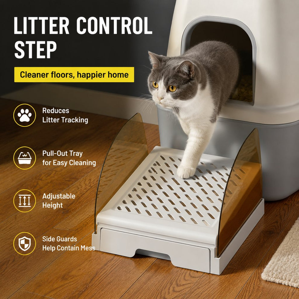 Adjustable Cat Litter Box Step with Pull-Out Tray for Cleaner Floors image 8