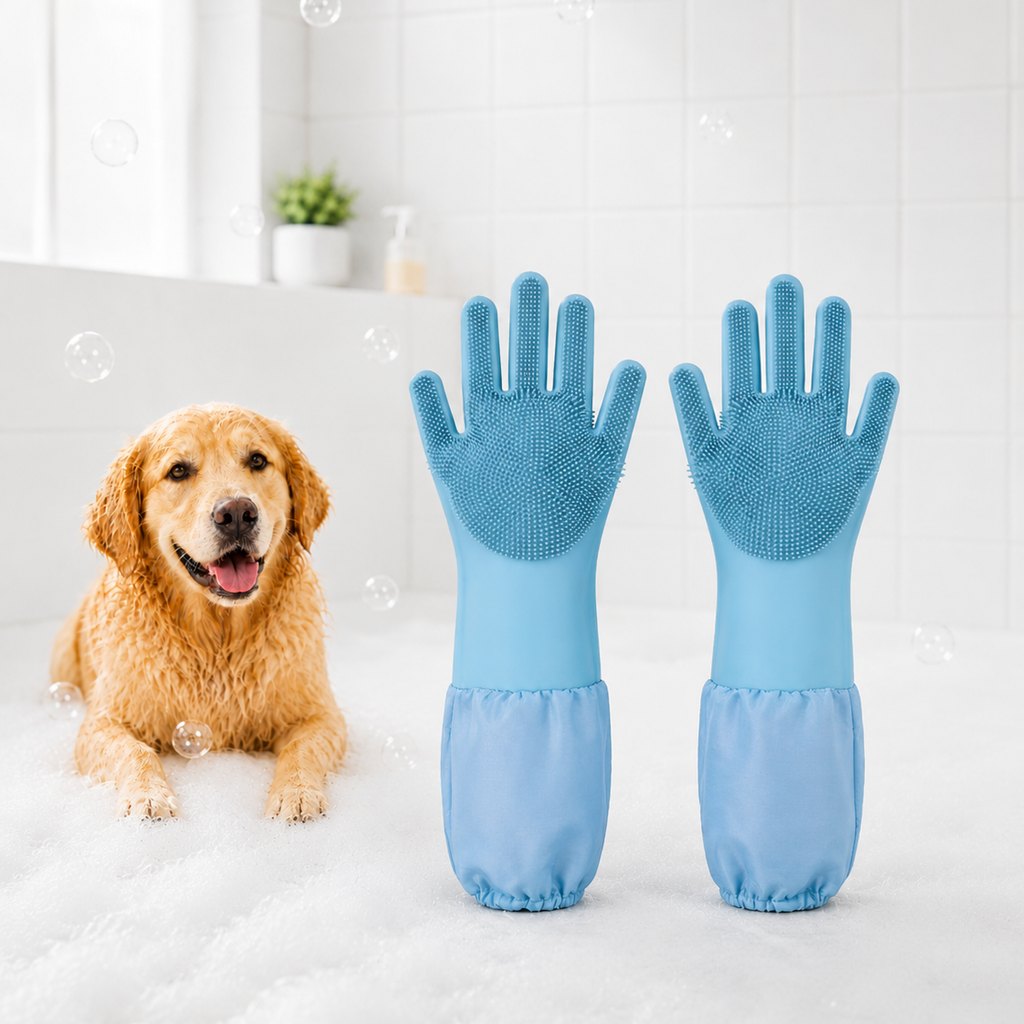 Paws in Awe Long-Sleeve Pet Bath & Grooming Gloves for Cats & Dogs - Cleaner Baths, Gentle Deshedding & Massage image 13