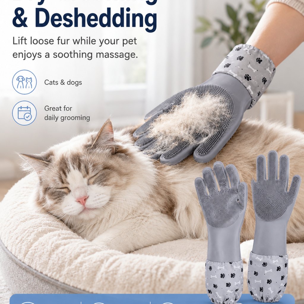 Paws in Awe Long-Sleeve Pet Bath & Grooming Gloves for Cats & Dogs - Cleaner Baths, Gentle Deshedding & Massage image 4