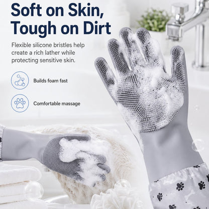 Paws in Awe Long-Sleeve Pet Bath & Grooming Gloves for Cats & Dogs - Cleaner Baths, Gentle Deshedding & Massage image 8