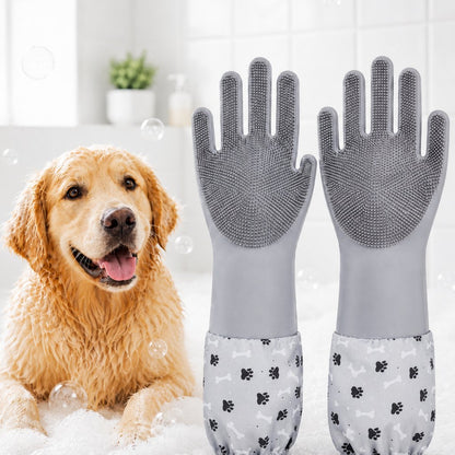 Paws in Awe Long-Sleeve Pet Bath & Grooming Gloves for Cats & Dogs - Cleaner Baths, Gentle Deshedding & Massage image 15