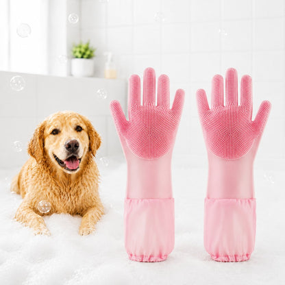 Paws in Awe Long-Sleeve Pet Bath & Grooming Gloves for Cats & Dogs - Cleaner Baths, Gentle Deshedding & Massage image 14