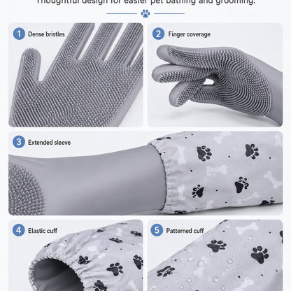 Paws in Awe Long-Sleeve Pet Bath & Grooming Gloves for Cats & Dogs - Cleaner Baths, Gentle Deshedding & Massage image 10