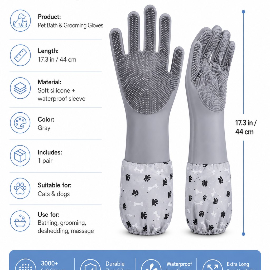 Paws in Awe Long-Sleeve Pet Bath & Grooming Gloves for Cats & Dogs - Cleaner Baths, Gentle Deshedding & Massage image 11