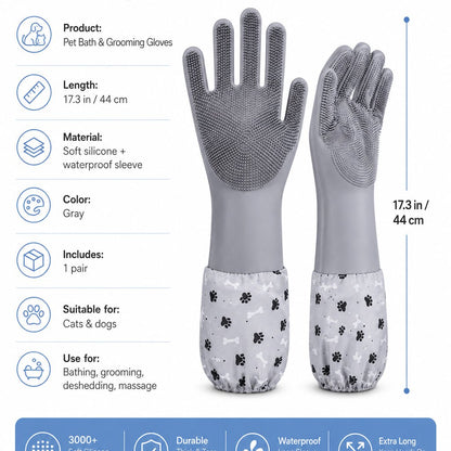 Paws in Awe Long-Sleeve Pet Bath & Grooming Gloves for Cats & Dogs - Cleaner Baths, Gentle Deshedding & Massage image 11
