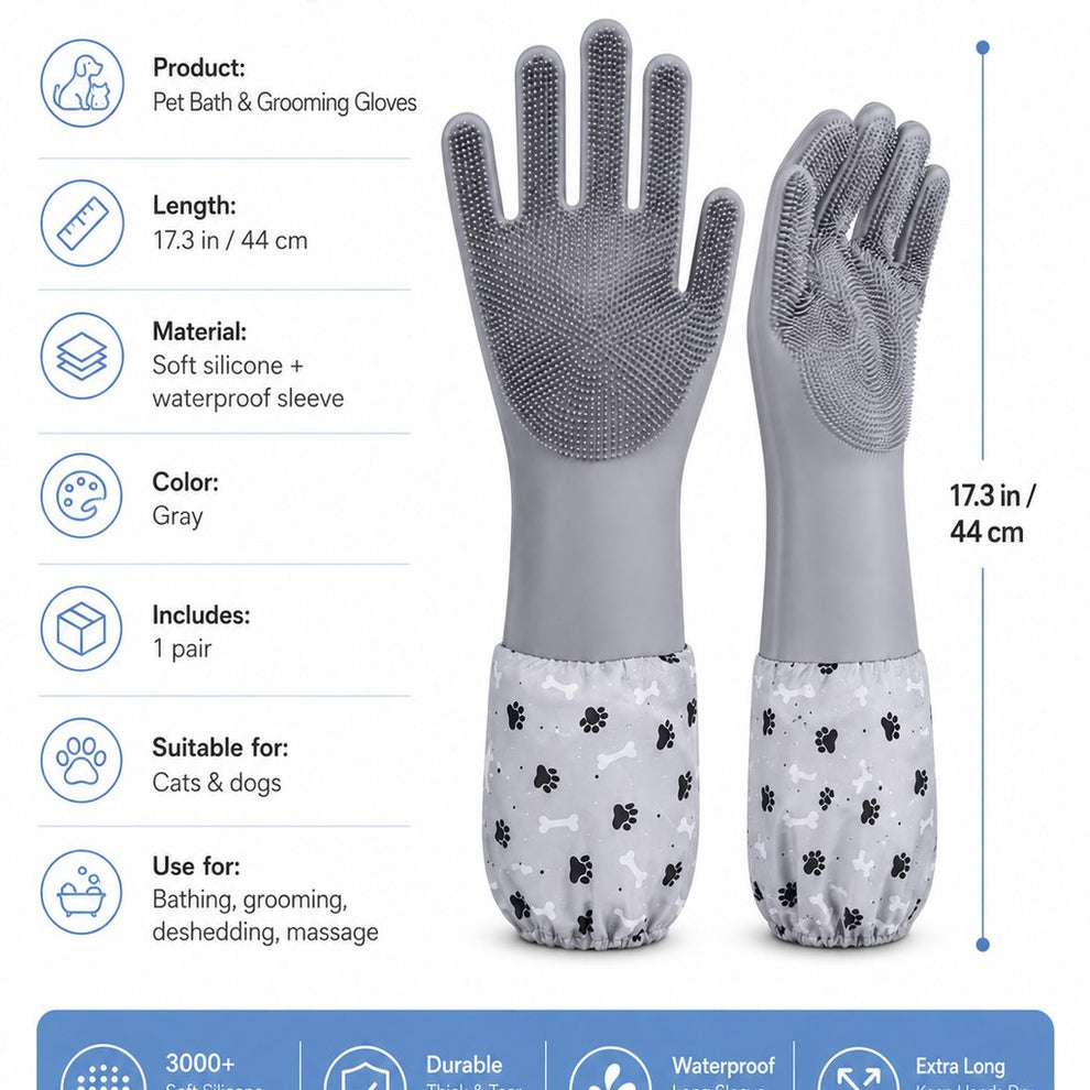 Paws in Awe Long-Sleeve Pet Bath & Grooming Gloves for Cats & Dogs - Cleaner Baths, Gentle Deshedding & Massage image 11