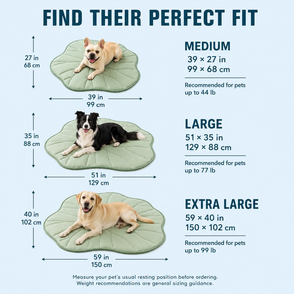 Lotus leaf cooling pet mat size guide