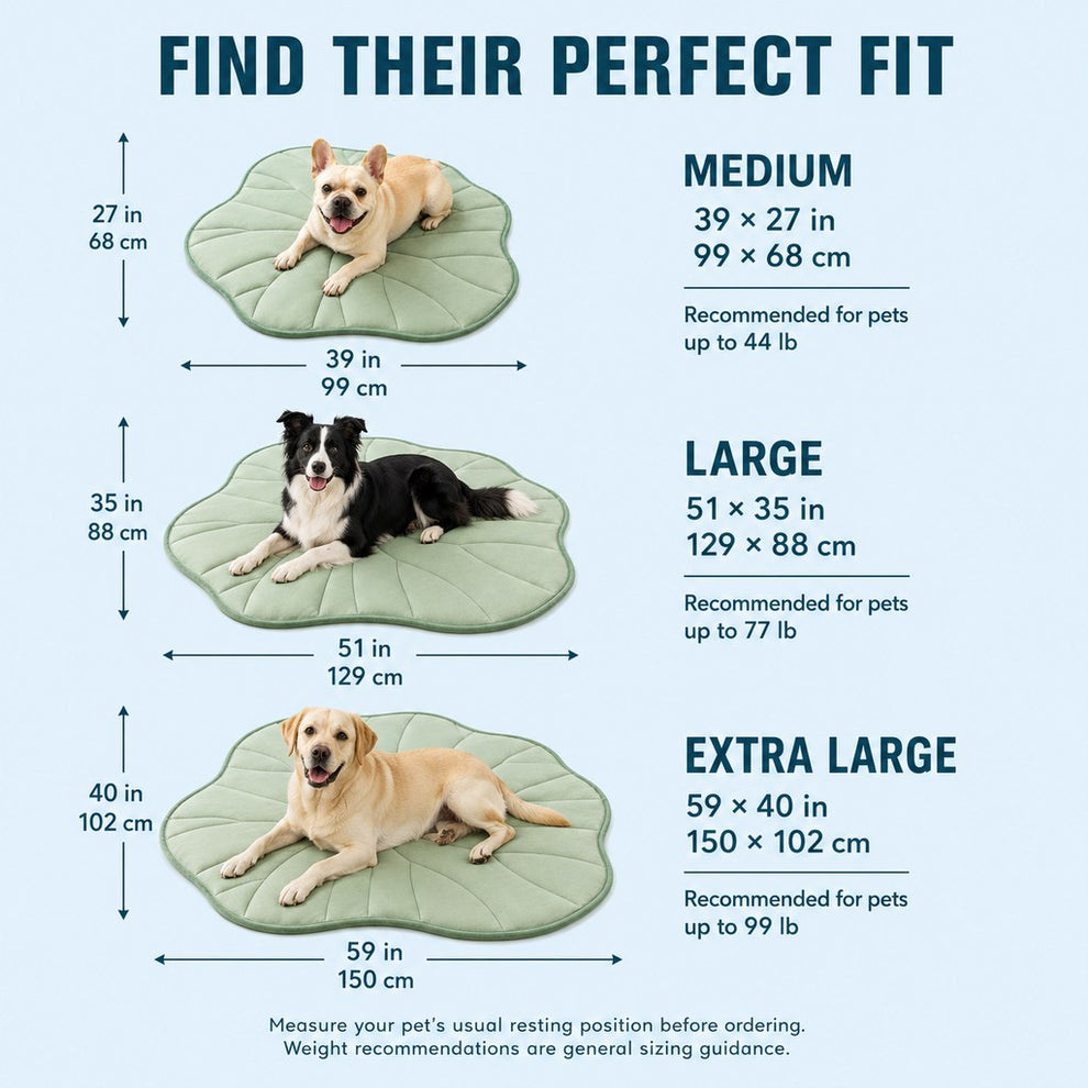 Lotus leaf cooling pet mat size guide