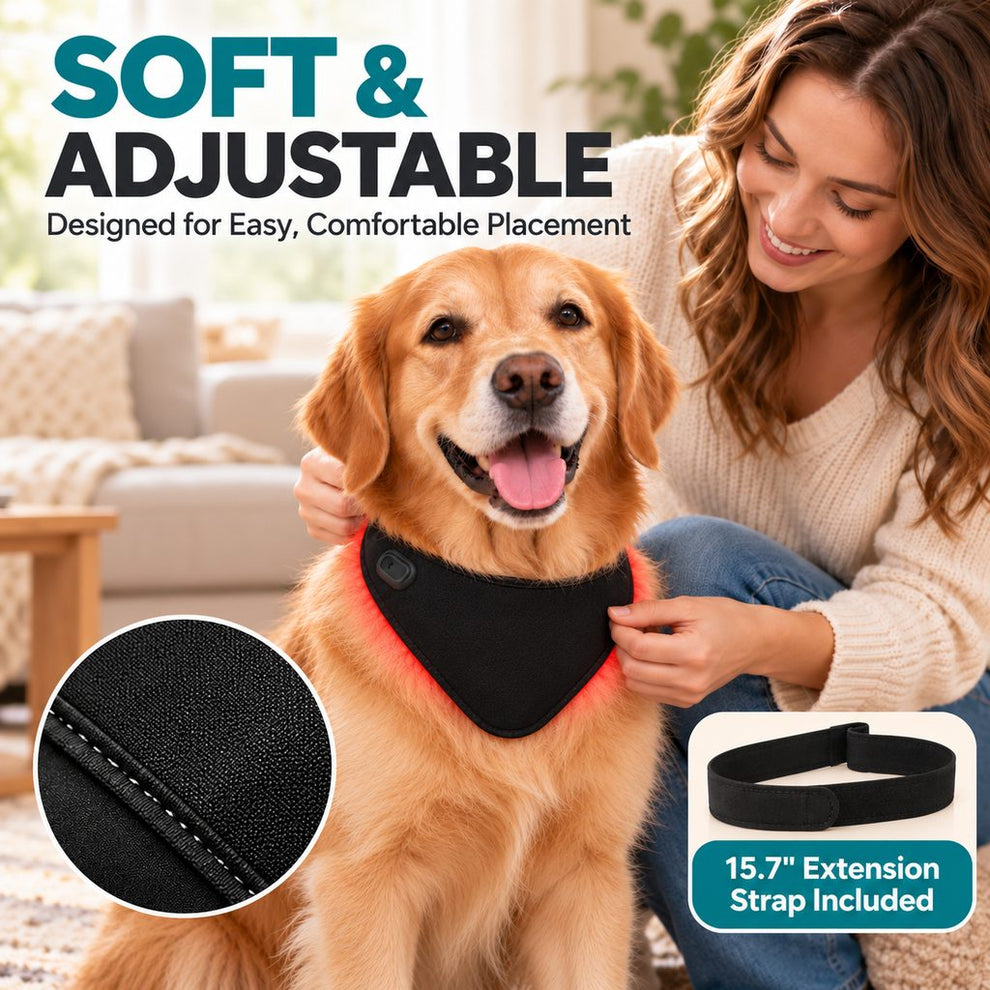 soft adjustable dog red light neck wrap with extension strap
