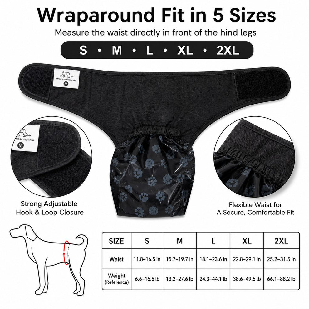 Reusable male dog urine collection wrap with 50 bags