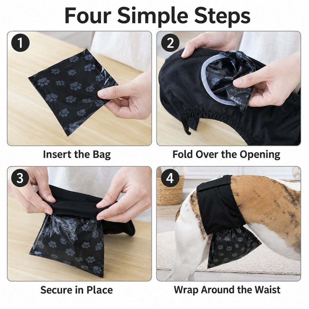Reusable male dog urine collection wrap with 50 bags