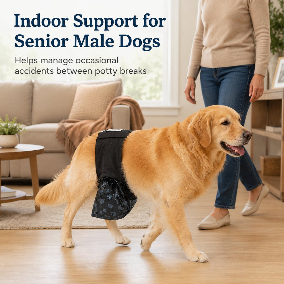Reusable male dog urine collection wrap with 50 bags