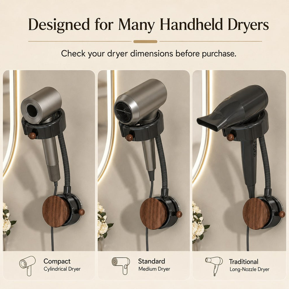 Pet grooming holder designed for many handheld dryers