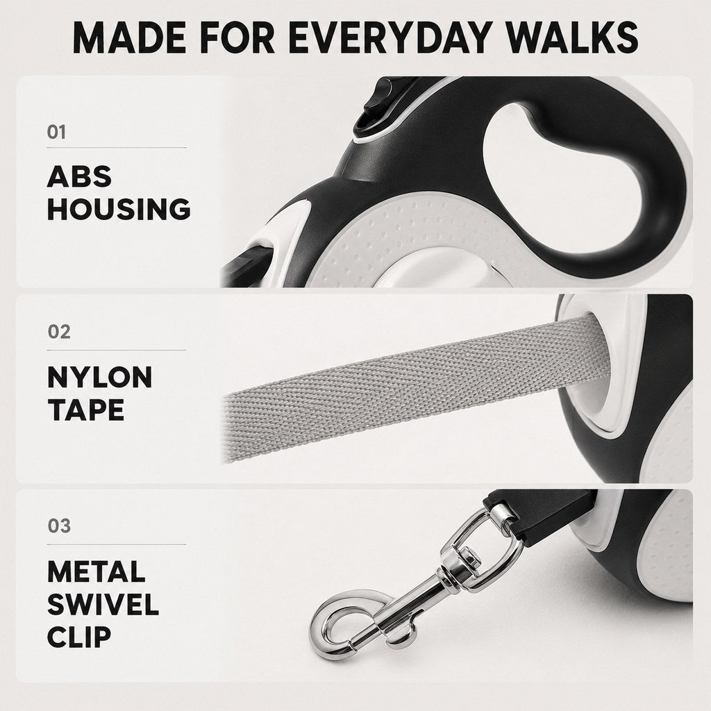 Metal swivel clip on LED retractable dog leash