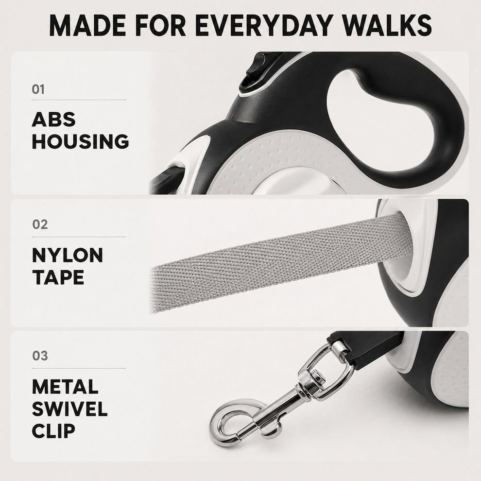 Metal swivel clip on LED retractable dog leash
