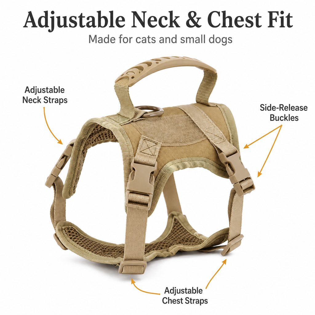 Paws in Awe Mini Tactical Pet Harness Vest for Cats & Small Dogs - Outdoor Walking Harness with Handle to Reduce Neck Pulling image 3