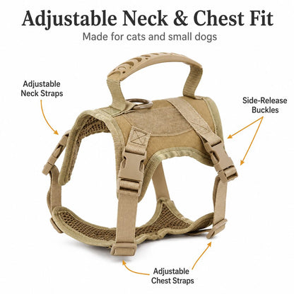 Paws in Awe Mini Tactical Pet Harness Vest for Cats & Small Dogs - Outdoor Walking Harness with Handle to Reduce Neck Pulling image 3