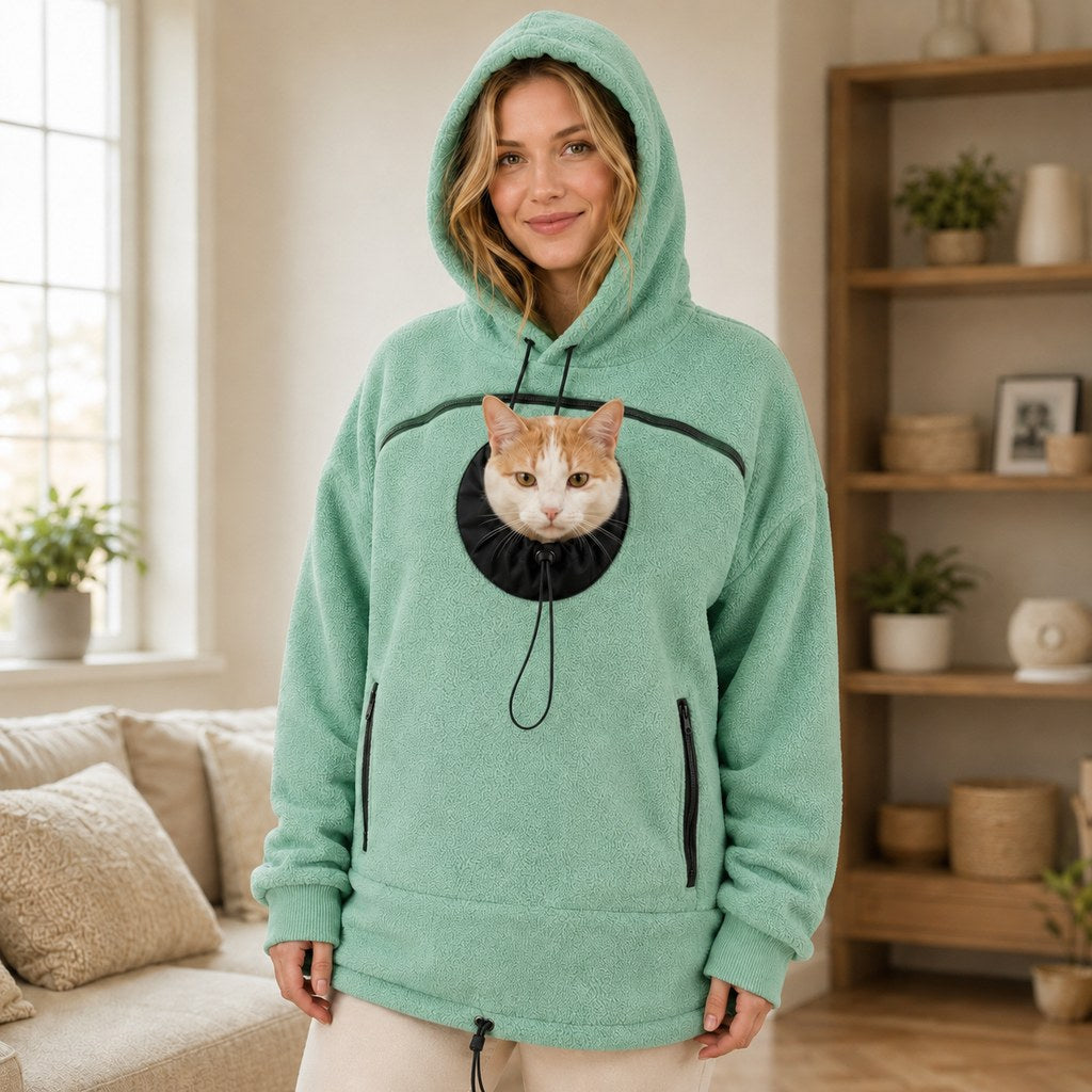 Mint green hands-free pet carrier hoodie