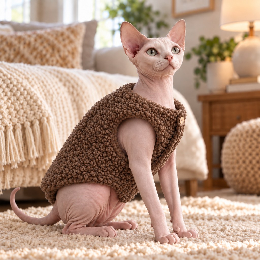 Mocha Brown sleeveless sherpa vest for cats